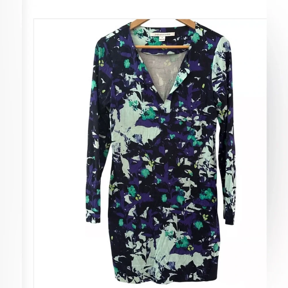Diane Von Furstenberg Floral Long Sleeve Dress - Blue and Green - Picture 1 of 9